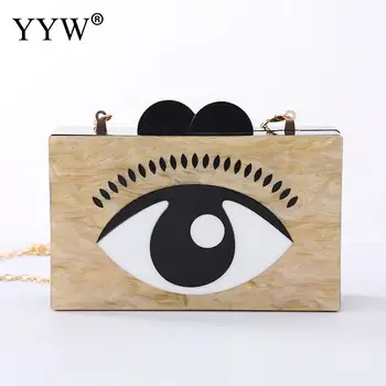 

Acrylic Box Bag For Women Hard Shoulder Bag With Gold Chain Eyes Pattern Casual Shoulder Bag Pvc Durable Ladies Evening Purse
