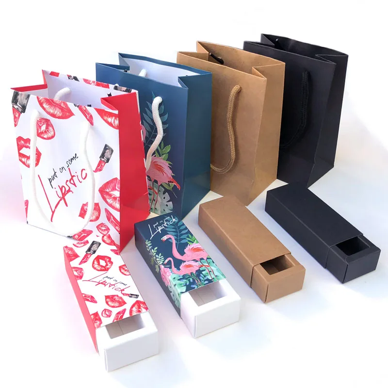 

Free Shipping 50sets/lot Exquisite lipstick packaging box kraft paper box drawer rectangular packaging gift box