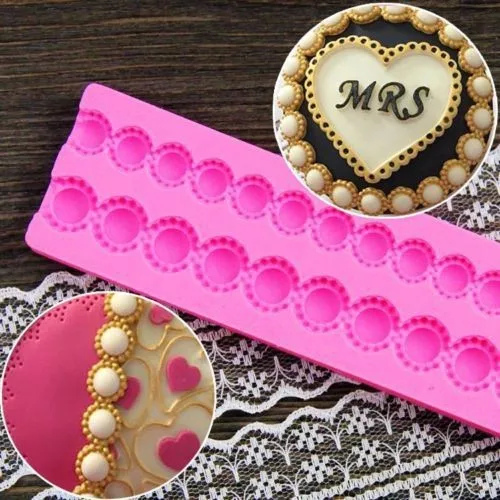 

Pearl Diamond Border Silicone Mold Sugarcraft Lace Fondant Cutter Soap Cake Decorating Tools Silicone Cupcake Baking Tools