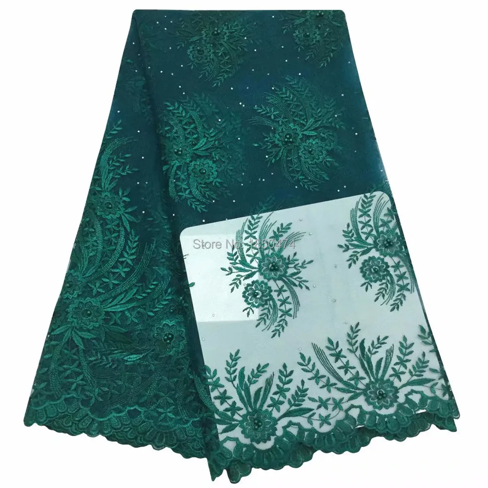 Cheap Green French Laces beads stones Fabrics High Quality Tulle African Fabric For Wedding Nigerian Lace Material | Дом и сад