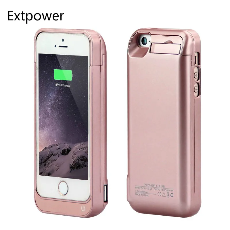 

Extpower 4200 mAh Smart Back Power Pack Bulding Battery Charger Case For iPhone 5 5s 5c Se Black Battery Charger Case