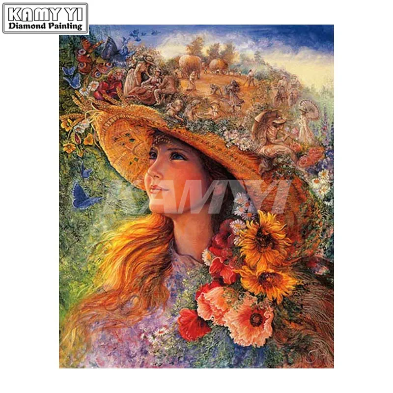 Full SquareRound Drill 5D DIY Diamond Painting Girl with hat 3D  Embroidery Cross Stitch Mosaic Home Decor