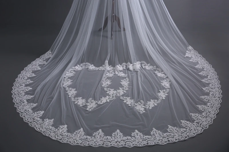 SZWBridal, модная, 3 метров свадебная фата, длинная, кружевная кромка, фата невесты, белая, velo de novia, свадебные аксессуары, Veu de noiva