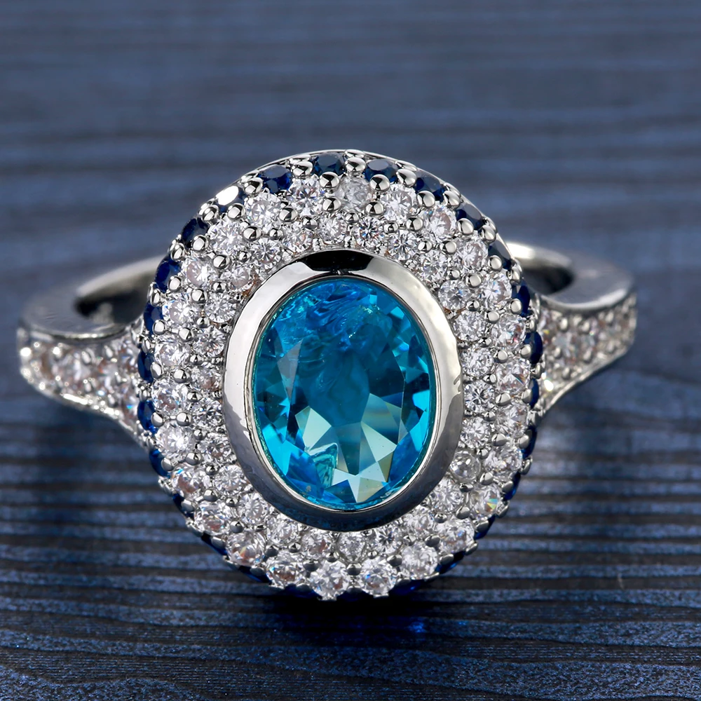 New Fashion Blue Zircon Crystal Wedding Ring Women Elegant Gift