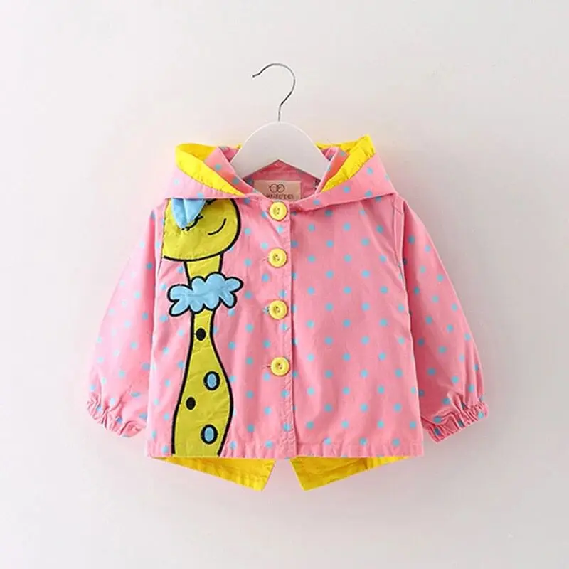 

R&Z children's jacket 2019 spring and autumn new girls cartoon giraffe jacket hooded jacket