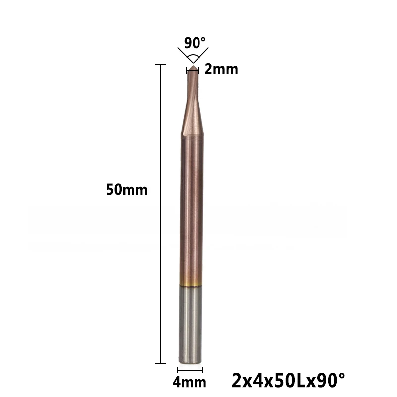 1 шт. 90 градусов 2-12 мм желоб концевой мельницы с покрытием TiCN оправка для фрезы 2 флейты Фрезерный станок с ЧПУ битовый Карбид Концевая мельница - Длина режущей кромки: 2x4x50L