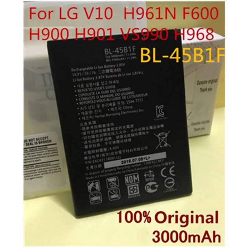 

100% Original bl-45b1f battery v10 For LG BL-45B1F Battery For LG V10 H968 H961 BL45B1F BAK-110 F600 H901 H900 3000mAh