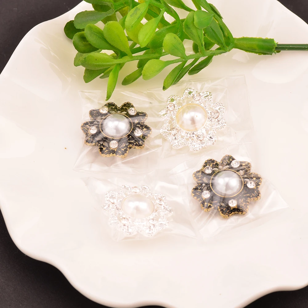 Жемчужные пуговицы со стразами и петлей для украшения 20 мм 10 шт./лот серебристый