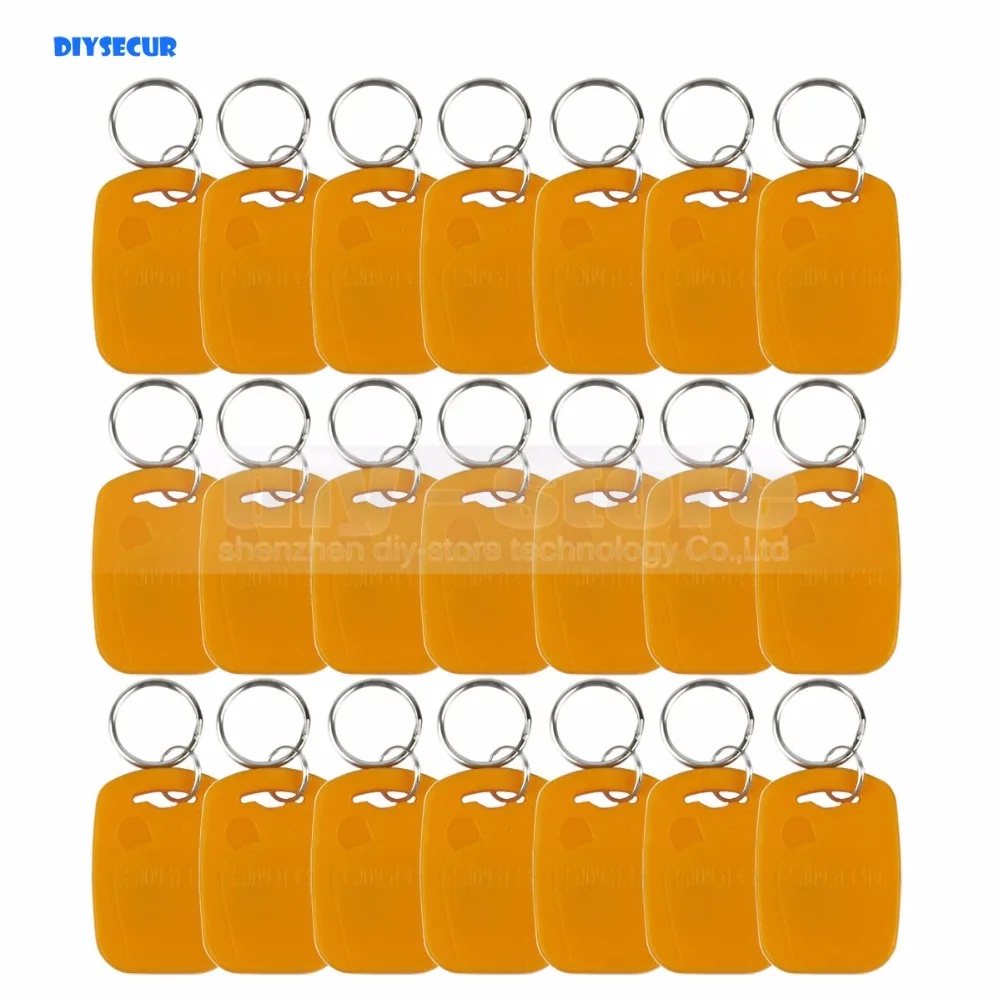 

DIYSECUR 100pcs/lot Waterproof Rfid 125Khz Proximity Rfid ID Card Keychain Key Tags Keyfobs For Door Key Yellow