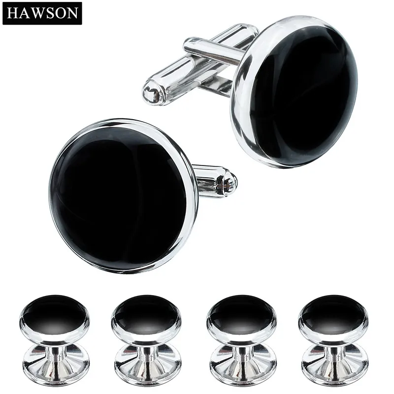 HAWSON Tuxedo Shirt Cuff links Buttons Formal 3 Colors Optional Black