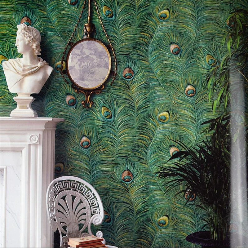beibehang new Southeast Asian Style Chinese Peacock Feather Wallpaper Bedroom Living Room Theme Hotel TV Background Wall Paper