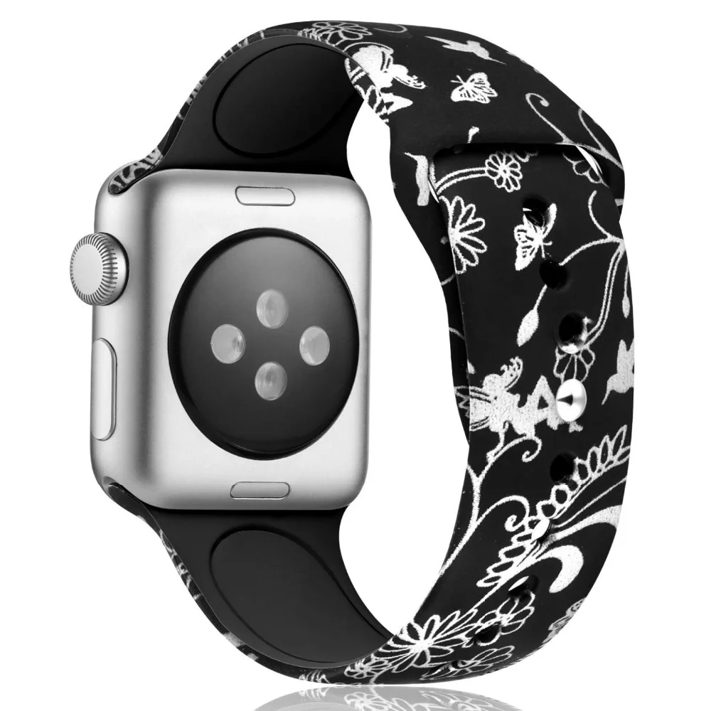 Ленты с цветами для Apple Watch 38 мм 40 мм 42 мм 44 мм, силиконовый шаблон Печатный сменный ремешок браслет для iWatch серии 4 3 2 1