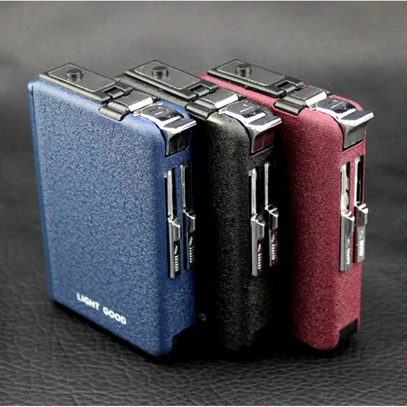 

(10 Cigarette )Scrub Multifunction Cigarette Case Fashion Flameless Windproof Inflatable Gas Lighter Cigarette Box Men Gift
