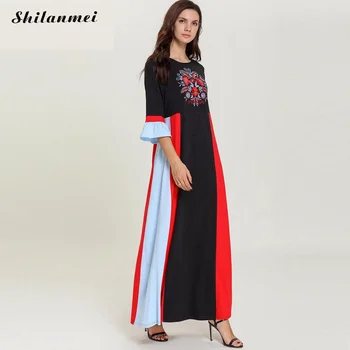 

Spring Dress Women Casual Loose Long Dress Patchwork Elegant Floral Embroider Maxi Long Dresses Robe Plus Size 4xl Daily Wear