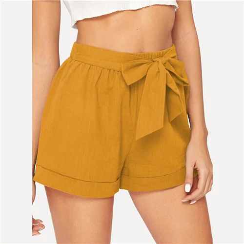 Ginger Модные летние шорты с эластичным поясом для фитнеса SHEIN, армейский зеленый цвет, средняя талия - Цвет: Ginger