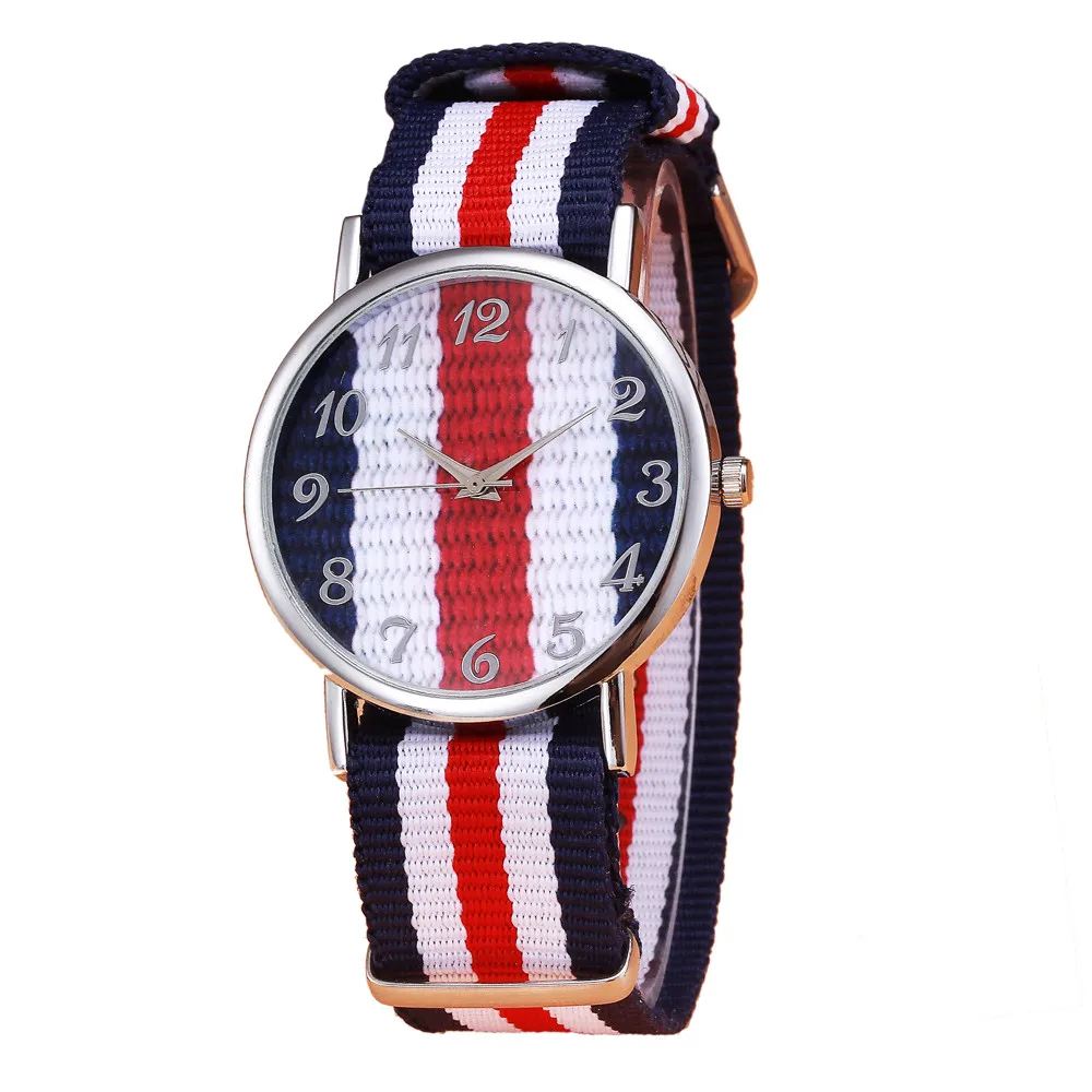 

MIGEER Luxury Fashion Canvas Mens Analog Watch Wrist Watches Red White Blue Stripe Patchwork relogio masculino clock dropship