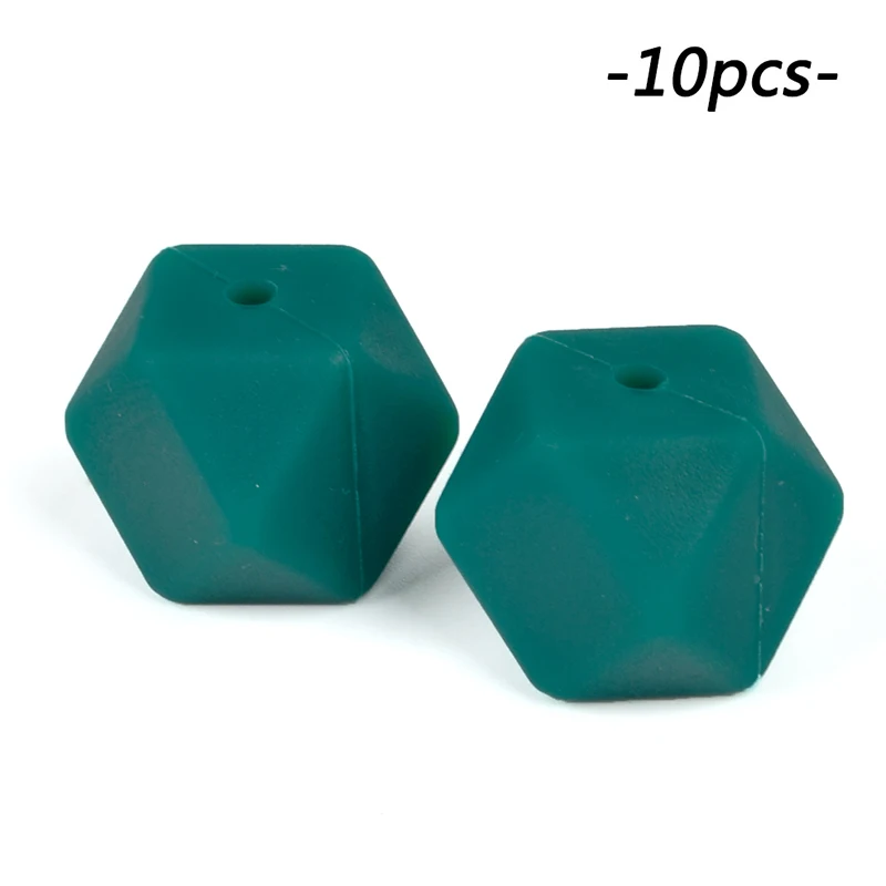 30 silicone beads DEEP TEAL 17mm hexagon BPA free baby nursing jewellery dark