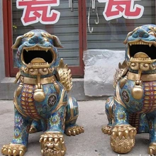 Bi002281 1" Китай Бронзовый Gild перегородчатой Зло Фу Фу Собака-Хранитель Лев зверь Пара