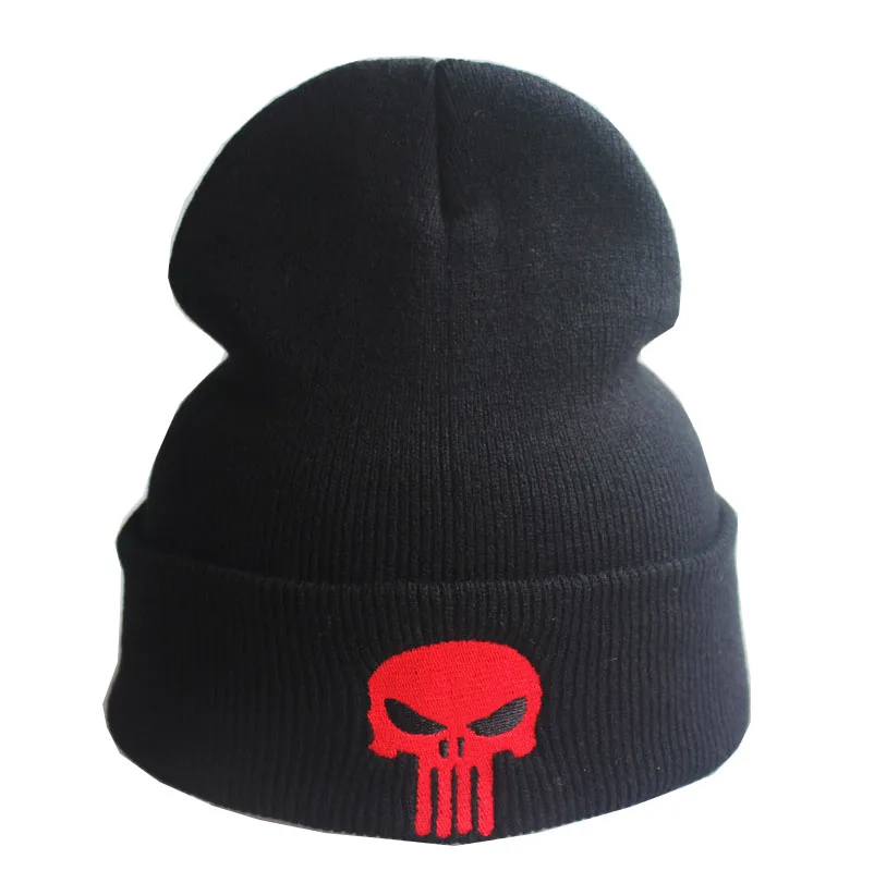 Embroidery Black Skulls Winter Warm The Punisher Cool Beanie Men