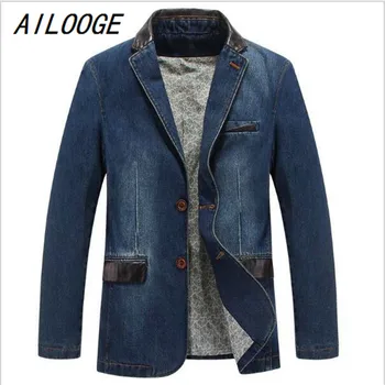 

AILOOGE 2017 New Arrival Denim Leisure Suit Mens Blazer Slim Fit Men's Cotton Jacket Spring Autumn Blazer Masculino Elegant Hot