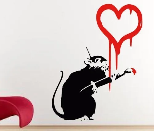 Бэнкси Граффити Love Rat Наклейки на стены-Наклейки на стены домашний декор банки Мышь граффити для стен украшения