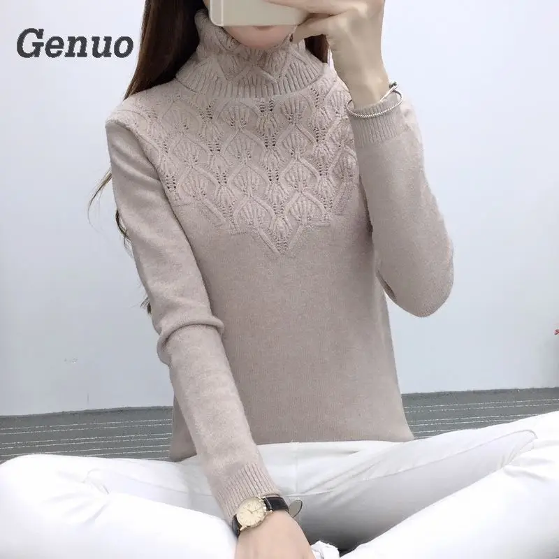 Genuo Sweaters And Pullovers For Women 2018 Autumn Winter Solid Turtleneck Knitwear Female Casual Elastic Loose Coat Femme