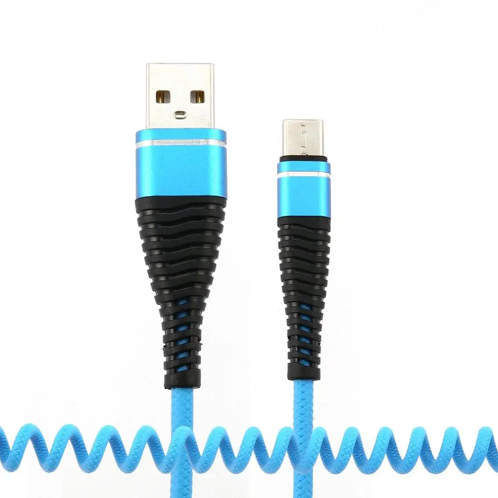 USB-C кабель для передачи данных Тип C кабель спиральная пружина спираль type-C мужской удлинитель для синхронизации данных зарядное устройство провод зарядный кабель для samsung - Цвет: blue
