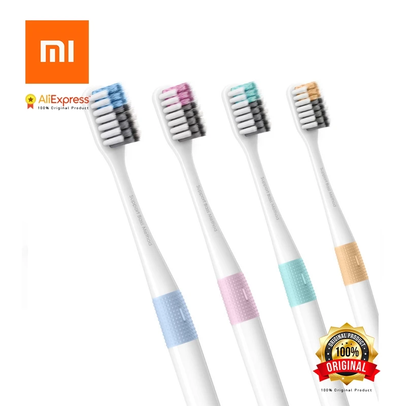 Xiaomi New Brand Doctor B 4pcs/ lot Bass Method Travel Soft Bristle Tooth brush 4 Colors Pcs /set Include Box | Электроника