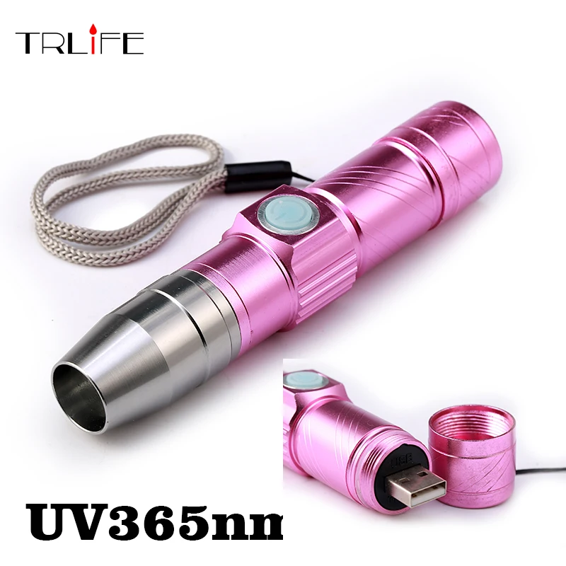 UV Lamp USB Rechargeable 365nm Ultraviolet Mini UV LED Flashlight