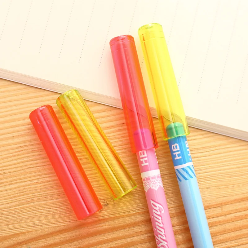 

10 Pack x 6Pcs Total 60pcs Transparent Colorful Pencil Caps Child Topper Soft And Safety 8x45mm Pencil Accessory Deli 0508