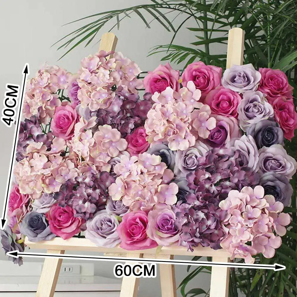 

High Density Artificial Flower Wall Panel Diy Wedding Background Decoration Home Party Event Fake Rose Hydrangea Decor 40*60cm