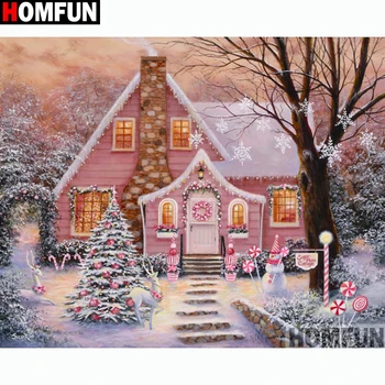 

HOMFUN Full Square/Round Drill 5D DIY Diamond Painting "Pink house" Embroidery Cross Stitch 5D Home Decor Gift A14458