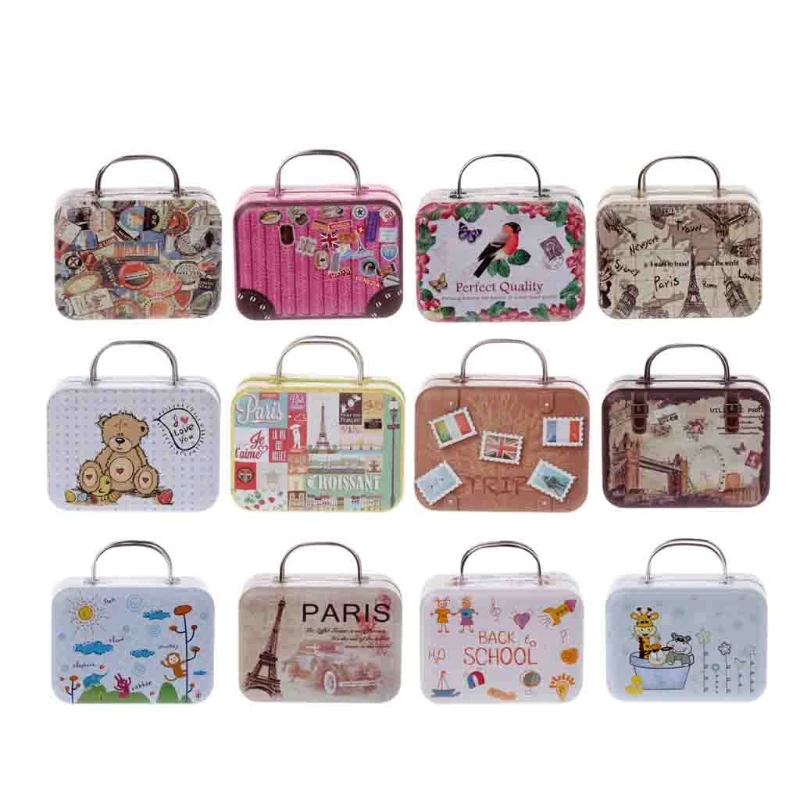 

Mini Iron Cartoon Wedding Favor Tin Box Suitcase Shape Cable Jewelry Container
