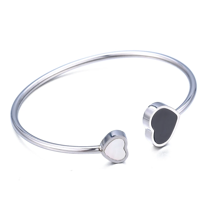 Valentine 1PC Black Red Heart Open Cuff Bangles Charm Stainless Steel