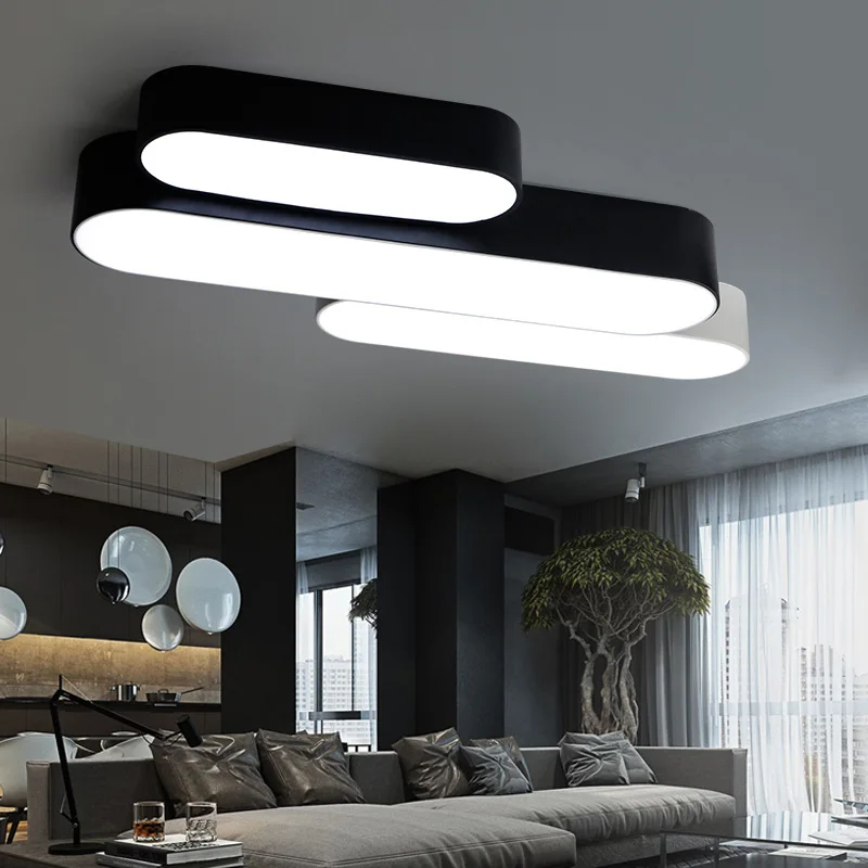 

Nordic LED Ceiling Light, White / Black Iron Long Lamp, Cool / Warm White Light LED Simple Modern Lights and Remote Optional
