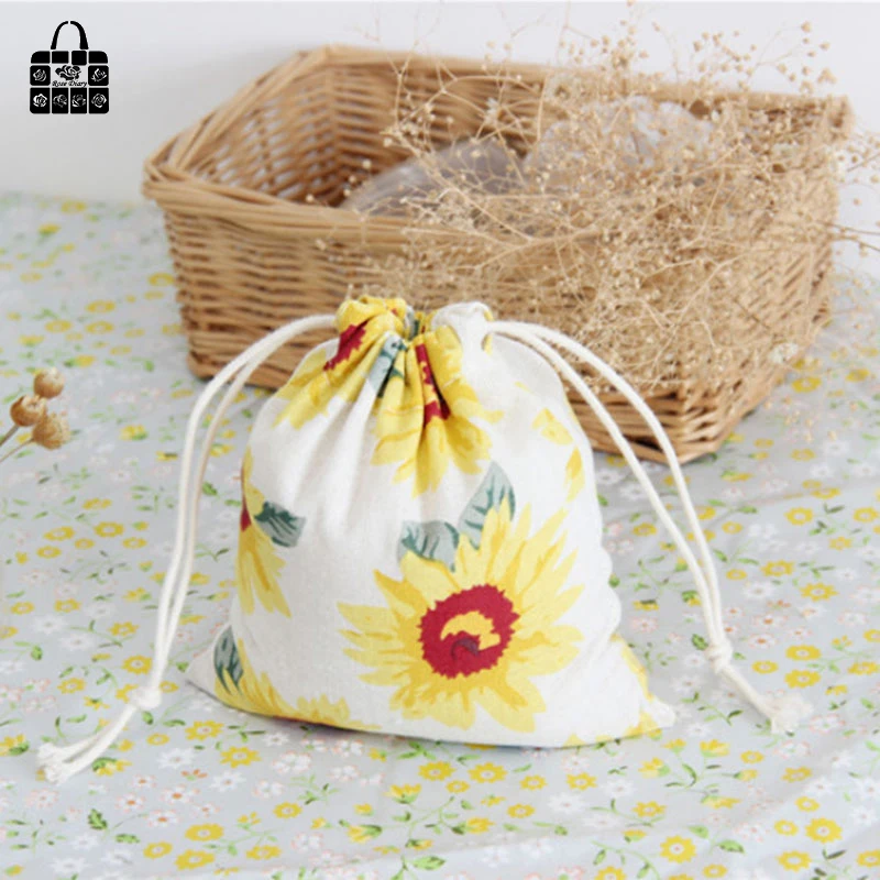 Sunflowers printed 100% cotton bag Travel Accessories Clothes underwear shoes toy Storage Pouch Luggage Packing Organizers bag