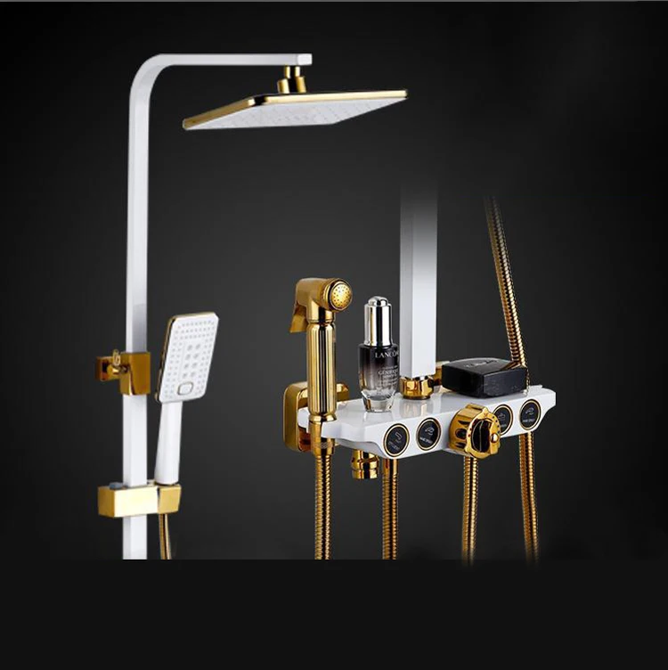 

Black/White Luxury 8" Rainfall Shower Mixers Thermostatic Temperature Control Shower Faucet Rotation Tub Filler + Hand Shower