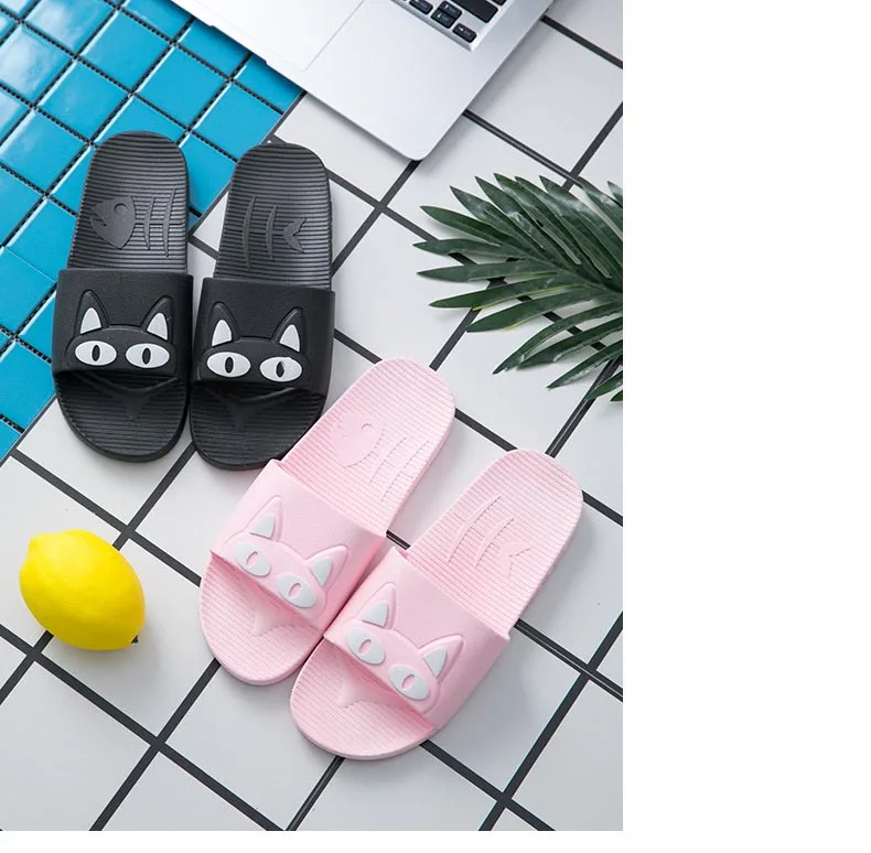 Cute Animal Summer Slippers Women Slides Cartoon Cat Home Slippers Slip On Sandals Women Shoes Flip Flops Zapatillas Mujer