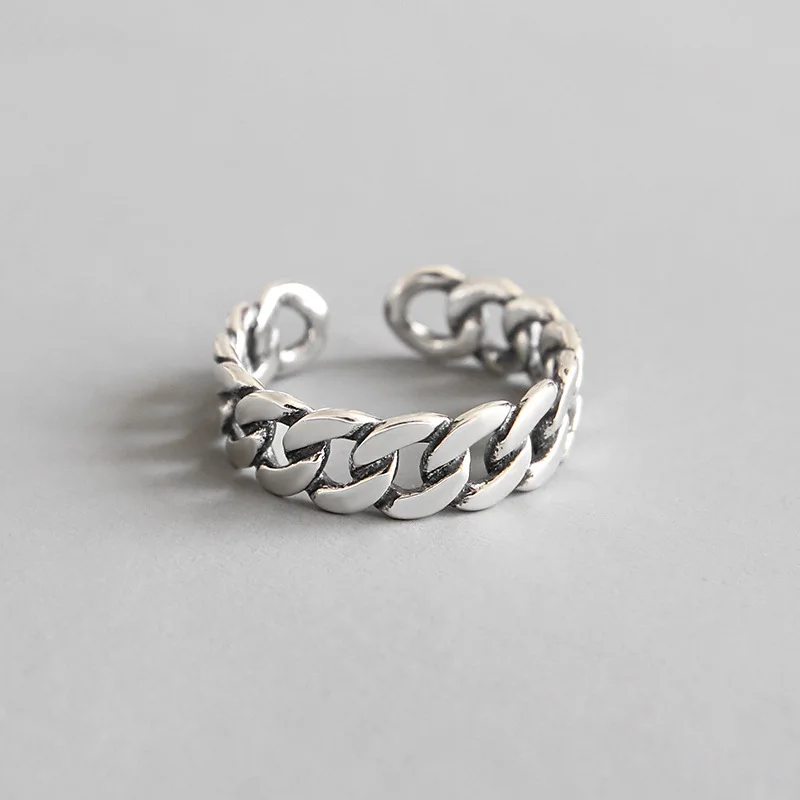 weave chain open ring 100% Sterling 925 silver Jewelry Vintage Adjustable rings for women man gift