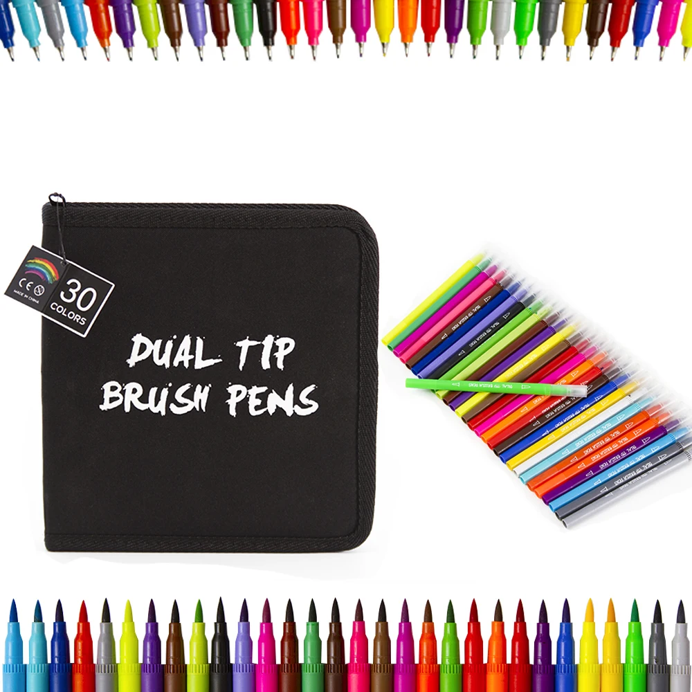 

30 Colors 0.4mm Water Based Ink Art Marker Dual Brush Pen For Drawing