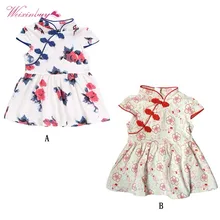 Модные летние платья для маленьких девочек; платье Ципао в китайском стиле; хлопковое платье принцессы с цветочным рисунком для девочек; От 1 до 4 лет