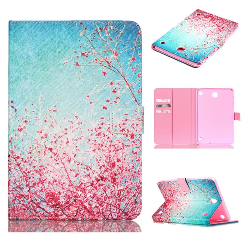 For Samsung Galaxy Tab A 8.0 T350 T355 Case PU Leather Cat Shining Rose Tree Pink Magnetic Smart Tablet Wallet Slots Covesr new  (12)