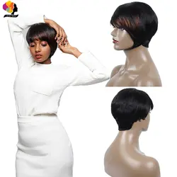 1B черные короткие боб парики человеческих волос Синтетические волосы на кружеве парики Черный Для женщин 180 плотность бразильский прямые