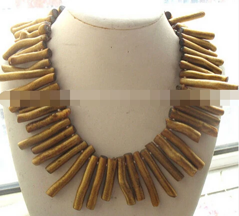

huij 003084 AMAZING! CORAL grass yellow branch necklace 18" nature