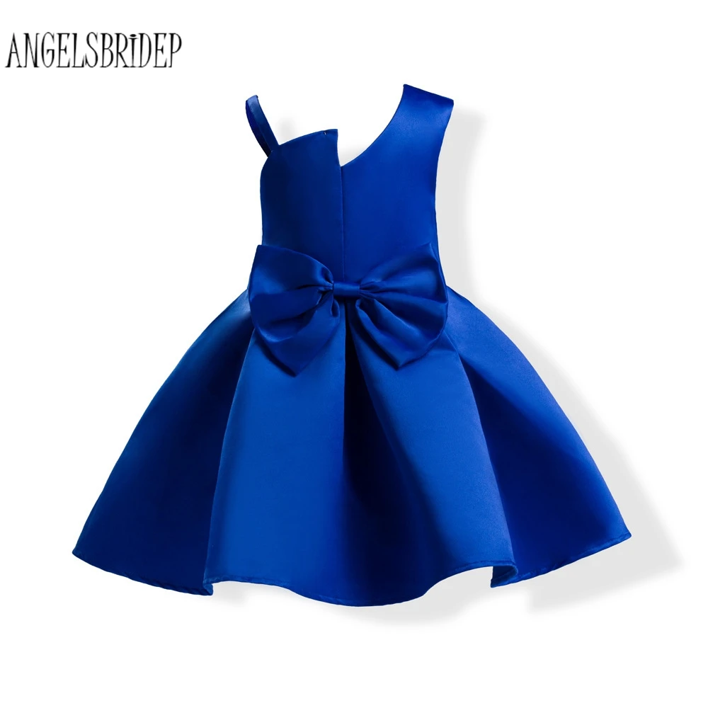 Платье для девочки с цветами ANGELSBRIDEP на тонких бретельках королевское синее