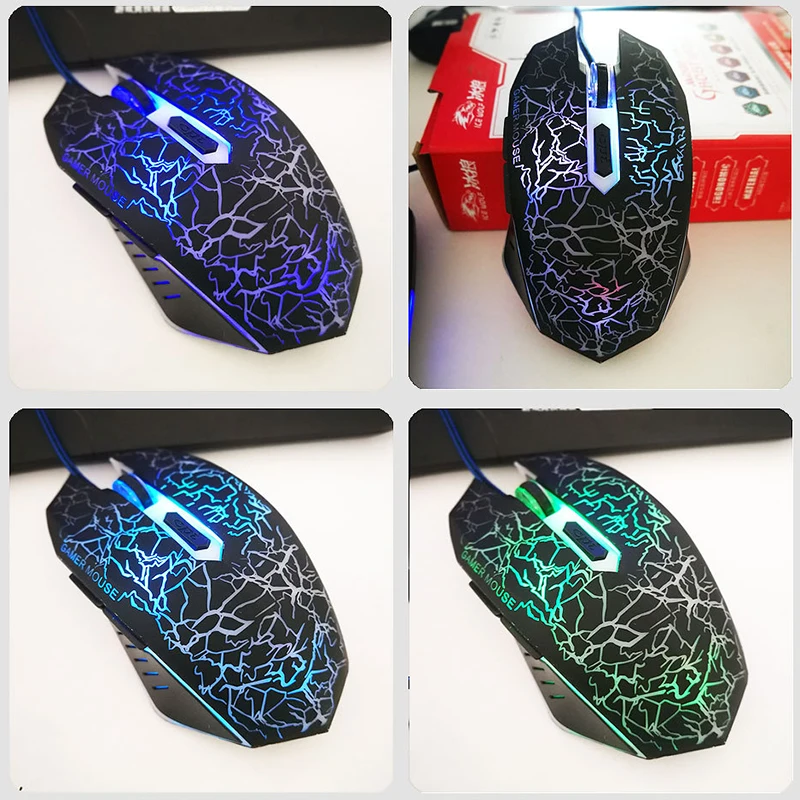  USB Wired Mouse 4800 DPI 6 Buttons Optical Gaming Game Mouse 7 Colors LED for PC Laptop Computer Ga