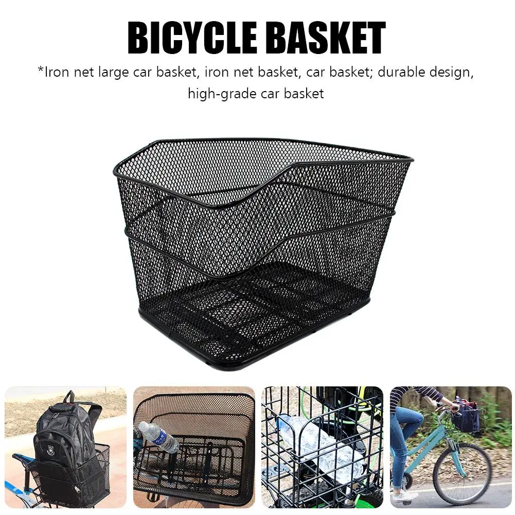 Excellent Bicycle Rear Basket Net Basket Rainproof No Cover Foldable Iron Net Large Car Basket Iron Net Basket Electric Bike Cycling 5