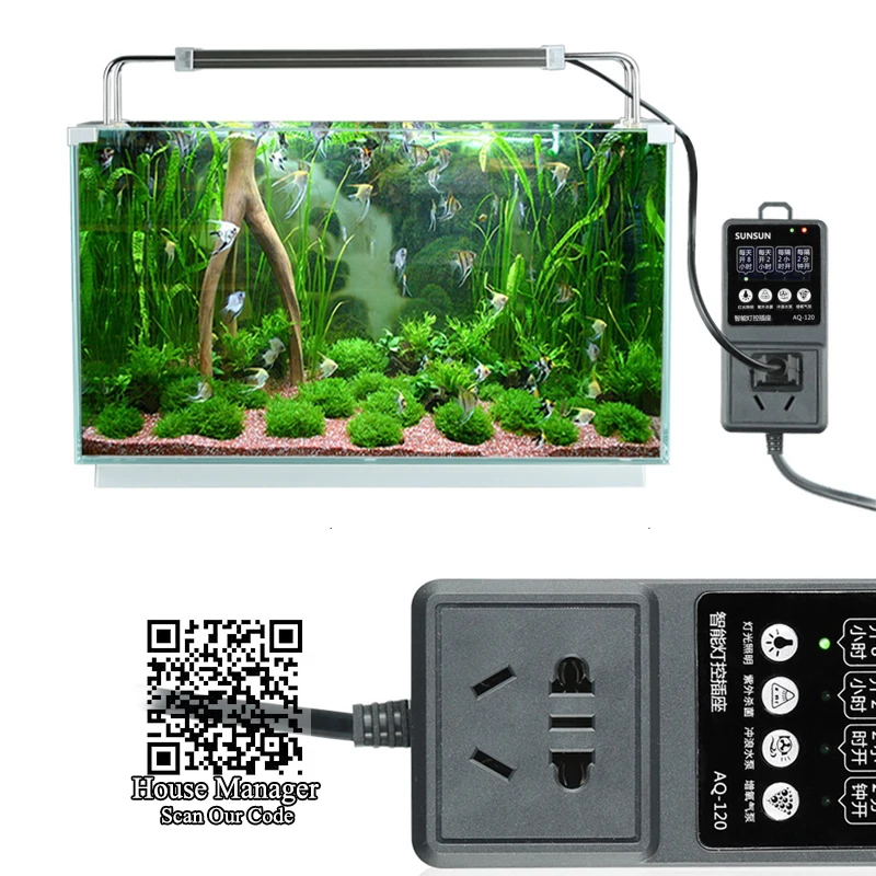 

aquarium Timer Socket time set to control Water Filter Wave Pump + aquarium LED Light + UV Lamp + Air Pump controller