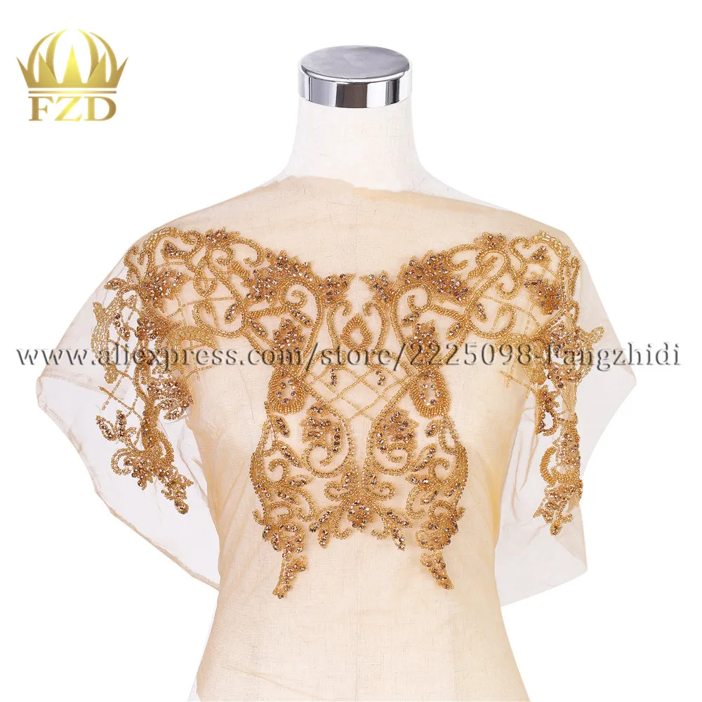 

FZD Wholesale 5 Pieces Crystal Bridal Bodice Stone Patches and Rhinestone for Wedding Dresses DIY Decorative Fabric Model