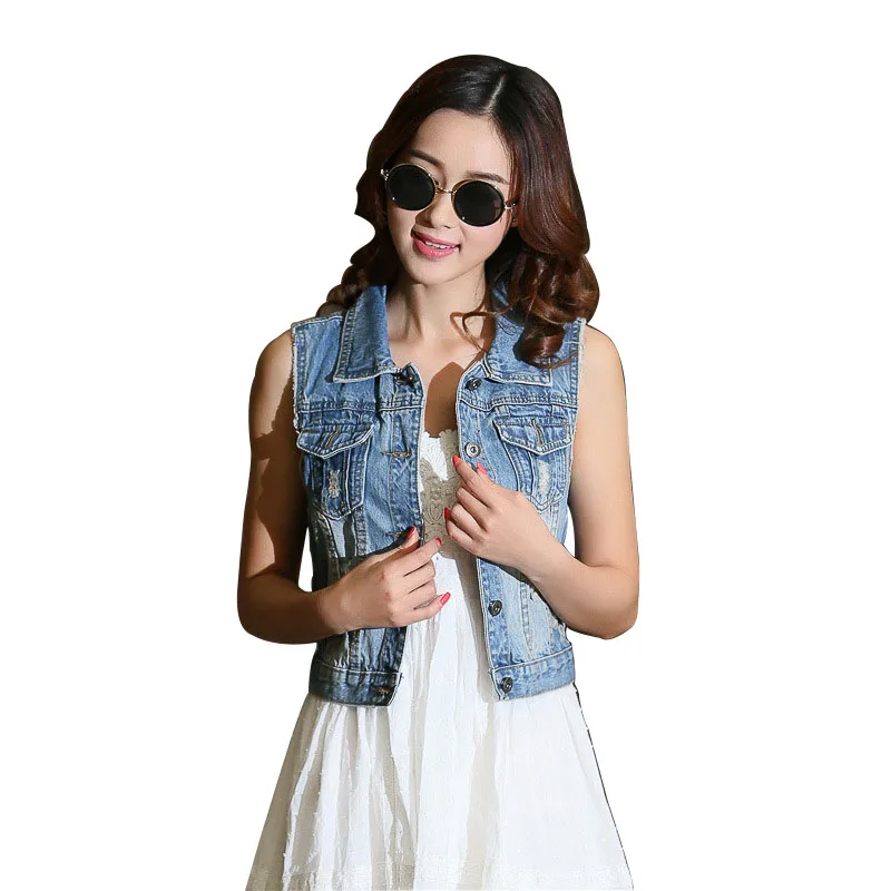 Buy 2018 New Short Slim Women's Denim Vest Casual Hole